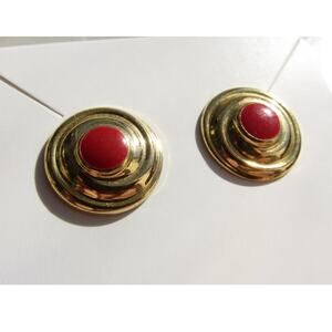Gold Tone Faux Cabochon Circular Post Earrings
